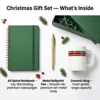 Coffret Cadeau de Noël Festif pour Entreprises : Tasse en Céramique, Carnet Spirale et Stylo Métallique (3 Pièces) pour Employés et Clients