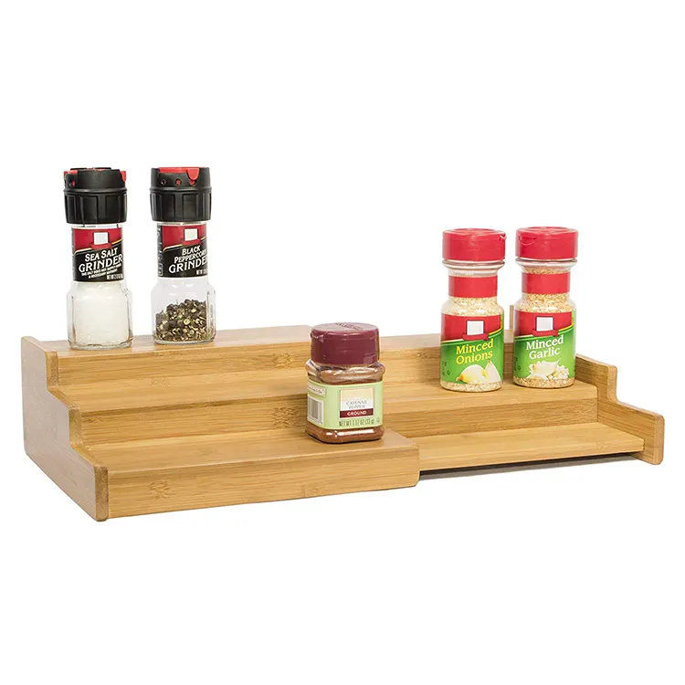 Bamboo Expandable Spice Rack Organizer Cabinet 3-Tier Multipurpose Spice Display Kitchen Shelf Cosmetics rack for Countertop