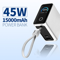 Dernière conception 45W charge rapide TFT affichage intelligent écran tactile coloré batterie externe 15000mah câble rétractable pour téléphone portable
