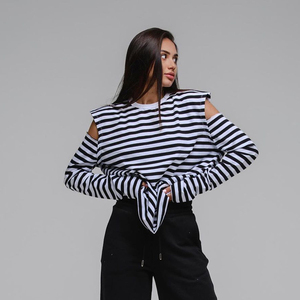 Ropa de otoño para <span class=keywords><strong>mujer</strong></span>, <span class=keywords><strong>camiseta</strong></span> con hombros descubiertos, camisetas para <span class=keywords><strong>mujer</strong></span>, camisetas de manga larga con estampado de rayas y cuello redondo para <span class=keywords><strong>mujer</strong></span> - Product Image 2