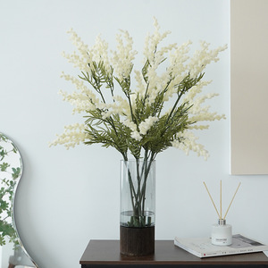 Vente en gros de tiges de <span class=keywords><strong>fleurs</strong></span> jaunes blanches en plastique de haute qualité fleur d'<span class=keywords><strong>albizia</strong></span> artificielle en vrac pour mélanger les bouquets de mariée - Product Image 4