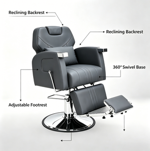 Sillón de Barbería Hidráulico, 360 °   Sillón <span class=keywords><strong>Reclinable</strong></span> Giratorio con Reposapiés Ajustable <span class=keywords><strong>para</strong></span> Barbería, Spa y Salón de Belleza - Product Image 1