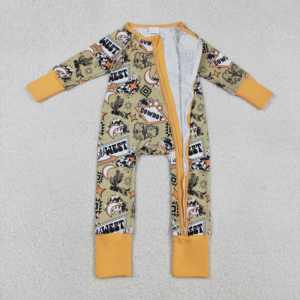 Combinaison longue à manches longues avec fermeture éclair pour bébé fille, imprimé cactus de cowboy, vente en gros, LR2944 Rts - Product Image 5