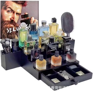 Étagère de présentation de parfums en bois à plusieurs niveaux avec tiroirs, organisateur de cosmétiques de bureau, porte-bijoux, 5 étages, bois massif - Product Image 1