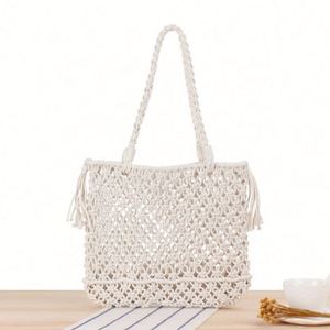 Bolso de mano de malla de algodón con borlas de ganchillo, nuevo y moderno, para mujer, ideal para la playa y vacaciones, venta al por mayor. - Product Image 2