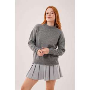 Pull en tricot anthracite minimaliste pour femme, col côtelé, 14 Gg, anti-boulochage, 320 grammes - Product Image 6