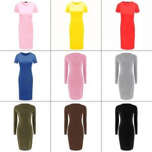 New <span class=keywords><strong>Wish</strong></span> Hote Sale Mujeres Primavera Verano Casual Señora europea y americana Manga corta Vestido sólido <span class=keywords><strong>Ropa</strong></span> - Product Image 5