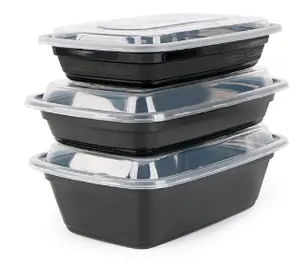 PP hitam 500ml 700ml 1000ml 1 2 3 4 kompartemen kotak makan siang sekali pakai Microwave plastik