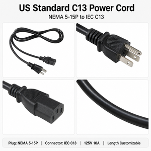 Câble d'alimentation CA NEMA 5-15P vers IEC C13 18AWG 10A 125V, câble à 3 broches avec mise à la terre pour moniteur PC, poste de travail, directement de l'usine - Product Image 6