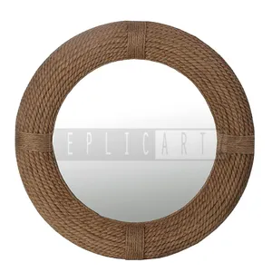 Miroir mural en corde de jute ~ miroir rond décoration murale de la maison décor Cove Cottage Style cadre rond en corde de jute, miroir pour salon