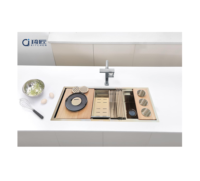 Évier de cuisine encastré carré en acier inoxydable 304 fait main, 16 gauge, 45 pouces, cuve simple, avec 2 rebords