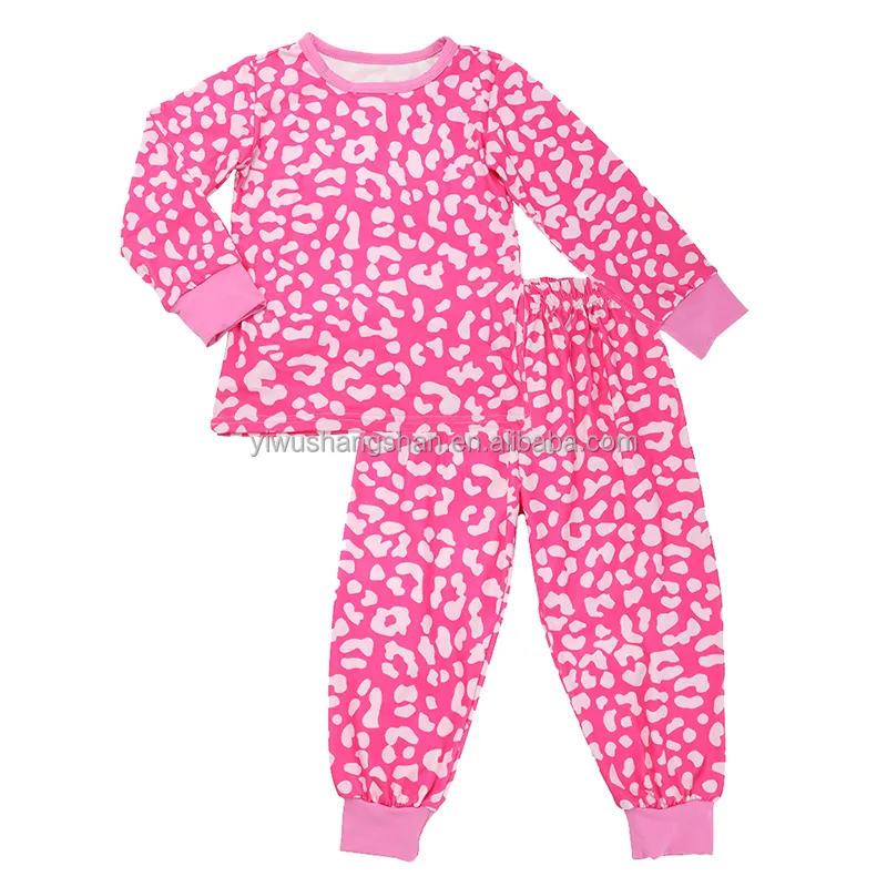 New Arrivals Kids Girls Long Sleeve Pajamas Sets OEM Pink Leopard Print Baby Toddler Spring Autumn Sleepwear