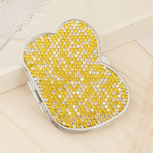 Crystal Rhinestone Heart Shaped <b>Compact</b> <b>Mirror</b> Dual Sided HD Glass Silver Metal Folding Pocket Makeup <b>Mirror</b> Bulk Wholesale - Product Image 2