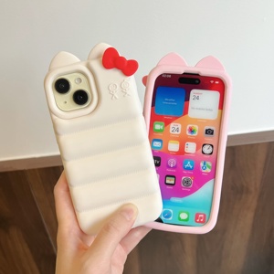 Funda de Silicona Suave con Diseño de Gatito 3D y Lazo para <span class=keywords><strong>Apple</strong></span> iPhone 13 14 15 16 17 Pro Max, Carcasa Protectora Antigolpes - Product Image 5