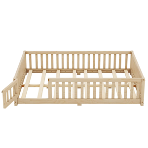 Letto <span class=keywords><strong>Montessori</strong></span> a terra a grandezza naturale con recinzione e porta, letto per bambini in legno massello - Product Image 6
