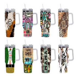 Gourde isotherme classique en acier inoxydable de 40 oz avec poignée et paille, motif aztèque gravé, 25 couleurs, style Western Mexicain Boho, motif <span class=keywords><strong>vache</strong></span> - Product Image 2