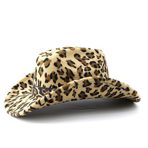 Chapeaux de cow-boy occidentaux en gros de bonne qualité OEM, chapeau Fedora à imprimé vache, chapeau de cow-boy en fausse laine à imprimé léopard pour femmes et hommes - Product Image 3