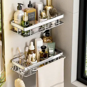 Aluminum Self Adhesive Double Bathroom Shower Shelf Kitchen Corner Racks Shower Caddy Storage Shelves