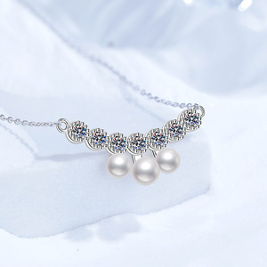 Collana in Argento Puro S925 con Perle Naturali e Moissanite VVS, Gioiello Moderno Personalizzato per Regali Aziendali - Product Image 4