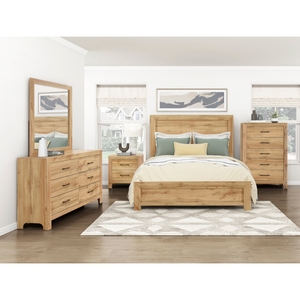 Natural Finish 2 Drawer Nightstand With <b>Black</b> Handles <b>Bedside</b> <b>Table</b> Storage Furniture - Product Image 5