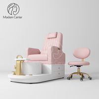 Fauteuil de pédicure professionnel de luxe en acier inoxydable Madamcenter avec système de jets sans tuyauterie, fonctions de massage et siège inclinable