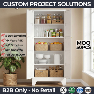 Iron Food Pantry 2 Door White Kitchen <strong>Storage</strong> Cabinet for Living Room Garage Flat Pack Steel <strong>Utility</strong> <strong>Cupboard</strong> - Product Image 1