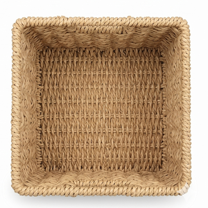 Natural Woven Pantry Storage <b>Basket</b> for Kitchen, <b>Square</b> Wicker Countertop Organizer Bin for Root Vegetables and Fruits - Product Image 2