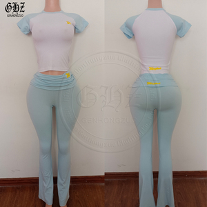 Conjunto de <span class=keywords><strong>2</strong></span> Piezas de Ropa Personalizada con Logotipo para Mujer, Estilo Y2K, Verano, Manga Corta con Pantalones Acampanados, Bonito Lazo, Ropa Informal para Mujer, Estampado de Leopardo - Product Image 4