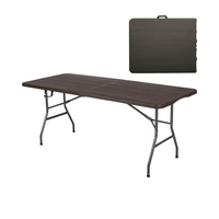 Tables pliantes en plastique rectangulaires de fête, robustes, 6 pieds, 180 cm, couleur noire, HDPE, pliables au centre, vente en gros