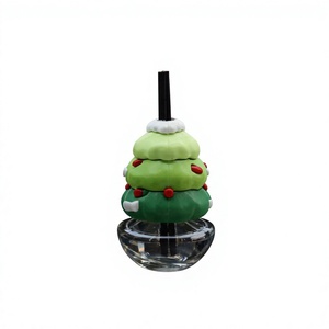 Christmas Tree Shape Car Air Freshener Empty Glass Bottle <b>With</b> Plastic Top And Black <b>Stick</b> For Home Fragrance - Product Image 1