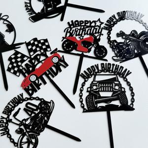 Adornos y decoraciones para tartas <span class=keywords><strong>de</strong></span> cumpleaños con temática <span class=keywords><strong>de</strong></span> carreras <span class=keywords><strong>de</strong></span> motos estilo Ins para hombres y niños, ideales para envíos transfronterizos. - Product Image 3