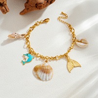 Bracelet Océan en Acier Inoxydable Anti-ternissement en Gros, Multi-Coquillages, Étoiles de Mer, Pendentif Perle, Plaqué Or, Accessoires de Plage TGSL5706