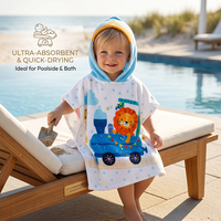 Serviette de plage à capuche pour enfants antimicrobienne à séchage rapide en microfibre, motif dessin animé, logo personnalisé, certifiée GRS ISO, fabricant OEM