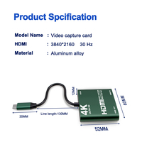 Doonjeiy 4K 60Hz HDTV USB 2.0 Carte de capture vidéo Carte de boucle de sortie Type C pour diffusion en direct Diffusion de jeux Capture d'enregistrements