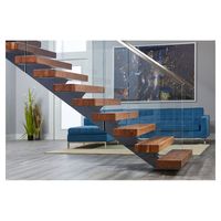 Amerikanische Innentreppe aus Massivholz Walnuss Eiche Schwebende Treppe L-Treppe U-förmige Gerade Treppe mit Glasgeländer