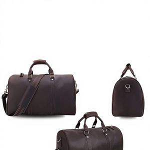 UK USA Handmade Custom Logo Genuine <b>Leather</b> Duffle <b>Bag</b> Unisex Wholesale Carry <b>Overnight</b> Weekend Sports Gym Travel Zipper Closure - Product Image 1