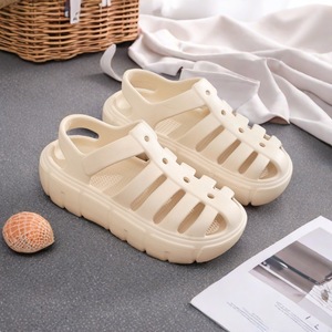Sandalias de EVA Gruesas para Exteriores con Punta Abierta, Correa con Hebilla, Antideslizantes, para Todas las Estaciones, Color Beige Sólido, Parte Superior de PU para Mujer - Product Image 5