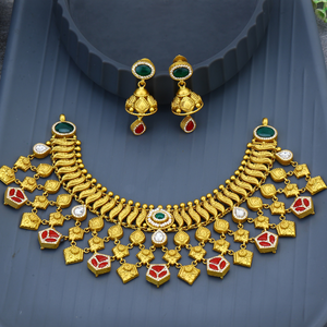 Ethnic 22k Gold Plated <b>Statement</b> <b>Necklace</b> Set With Zircon Stones Bead Chain Women's Wedding Jewelry - Product Image 3