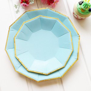 Vajilla Desechable DAMAI Bronzing Decagon Azul Claro, Juego de Vajilla para Fiestas para Niños y Adultos, Platos y Vasos de Papel Desechables - Product Image 2