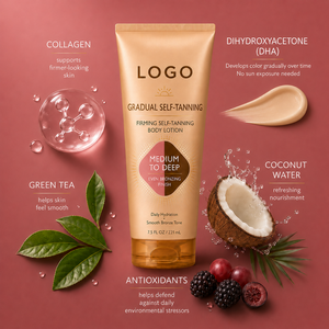 Loción Corporal Autobronceadora Gradual con Acabado Bronceado Medio Intenso, Anti-Amarillo, Hidratante Diaria, Bajo MOQ, GMPC, ISO, Personalizable, Reafirmante - Product Image 4