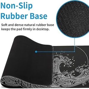 Alfombrilla de Ratón para Juegos con Diseño de Olas Marinas Japonesas OEM, Alfombrilla de Ratón Grande Negra de Anime con Base de Goma Antideslizante y Bordes Cosidos para el Hogar - Product Image 3