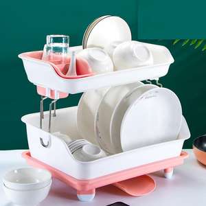 Support de rangement moderne pour accessoires de <span class=keywords><strong>cuisine</strong></span>, égouttoir à vaisselle à 2 niveaux en plastique durable à poser sur l'évier - Product Image 1