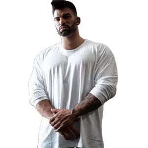 Camiseta de algodão liso para homens, de alta qualidade, manga longa, grande, estampada, personalizada, camiseta vazia