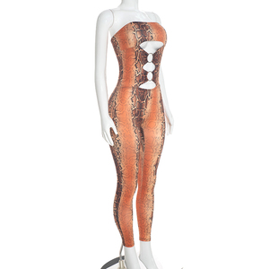 Viviblook Q26JP175 Combinaison décontractée streetwear pour femme, nouvelle collection automne, sans bretelles, avec anneau creux et imprimé serpent - Product Image 2