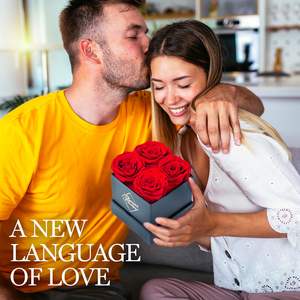 GLAMOUR BOUTIQUE Rosas Preservadas en Caja Cuadrada, 4 Flores Rojas, Regalo de Cumpleaños, Decoración Elegante para Mesa, Ecológico - Product Image 5