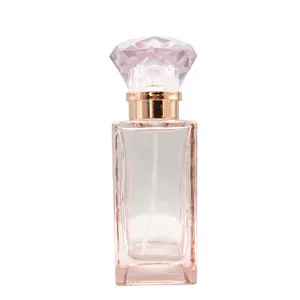 Groothandel Custom Roze 30Ml 50Ml Vierkante Parfum Spray Fles Krimpen Met Diamond Acryl Caps