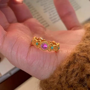 Nuovo stile cinese stile palazzo galleggiante smeraldo che scorre pillola stile Hip-hop anello paesaggio colore finestra decorazione di apertura fiore - Product Image 1