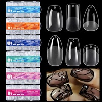 Puntas de uñas acrílicas en forma de ataúd corto profesional, 600 Uds., puntas falsas medio mate, cubierta completa, uñas acrílicas en forma de ataúd de Gel suave