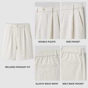 Shorts droits pour homme en Lyocell et Lin, à double pli, couleur unie, longueur genou, avec logo personnalisé, doux, respirant, idéal pour l'été - Product Image 3