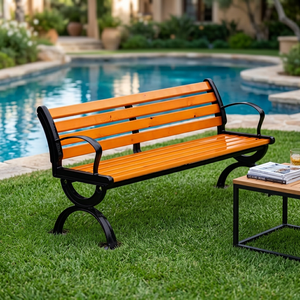 Panca da Esterno Anticorrosione in Legno con Telaio in Ferro <span class=keywords><strong>e</strong></span> Schienale in Legno Composito, Seduta Casual, Stile Moderno Semplice, Mobile - Product Image 1
